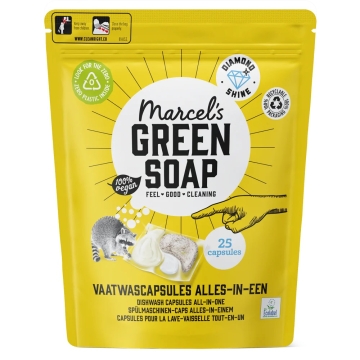 Marcel's Green Soap Capsules pour lave-vaisselle - All-in-One (25) Tablettes pour lave-vaisselle à base de savons végétaux avec emballage biodégradable