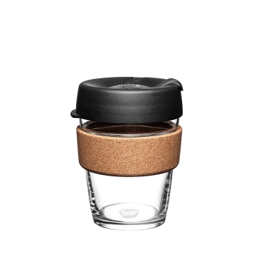 KeepCup Brew Cork 340 ml Black Herbruikbare glazen drinkbeker met kurken band