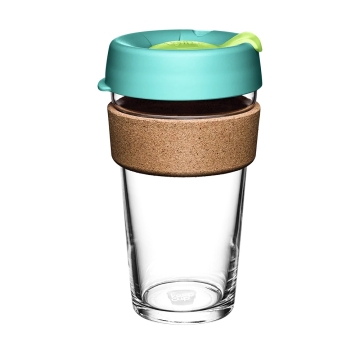 KeepCup Brew Cork 454 ml Green/Lime  Herbruikbare glazen koffiebeker met kurken band