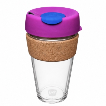 KeepCup Brew Cork 454 ml Blue Drip  Herbruikbare glazen koffiebeker met kurken band