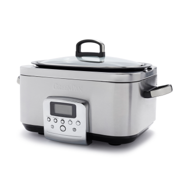GreenPan Slowcooker 6 L Slowcooker van 6 liter met PFAS-vrije keramische antiaanbaklaag, ingebouwde bruineerfunctie en stoompan