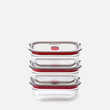 Black+Blum Boîtes de conservation en verre Stack + Nest 380 ml -  Lot de 3 Lot de 3 boîtes de conservation en verre empilables et emboîtables, étanches et hermétiques