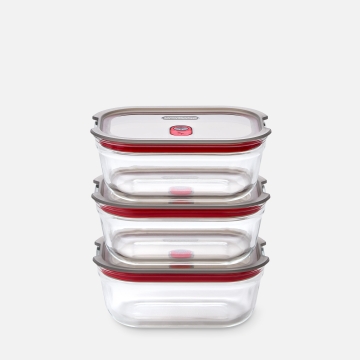 Black+Blum Stack + Nest  Boîtes de rangement en verre, petites - Lot de 3 Lot de 3 boîtes de conservation en verre empilables, étanches et hermétiques