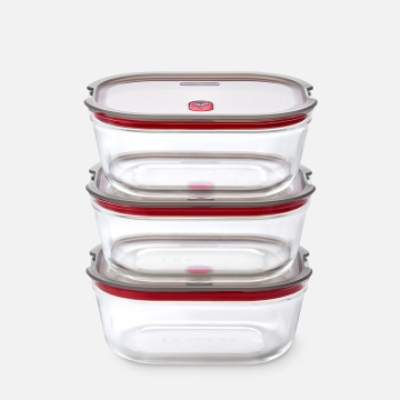 Black+Blum Stack + Nest  Boîtes de rangement en verre, grand format - Lot de 3 Lot de 3 boîtes de conservation en verre empilables, étanches et hermétiques