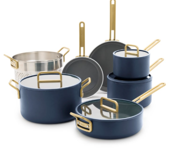 GreenPan Stanley Tucci Oxford Blue 11-delige Pannenset PFAS-vrije 11-delige pannenset gemaakt in Italië, met pasta-inzet en glazen deksels