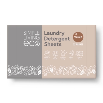 Simple Living Eco Wasstrips - Kokosnoot (32) Biologisch afbreekbare wasvellen ter vervanging van vloeibaar wasmiddel