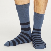 Thought Bio-Katoenen Sokken - Stripe Walker Blue Slate Comfortabele, dikke sokken van bio-katoen