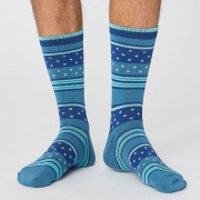 Thought Chaussettes Bambou - Spot And Stripe Dusty Blue 