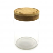 Pebbly Ronde Opbergpot Glas - 450 ml Bewaarpot van borosilicaatglas met schroefdeksel van bamboe