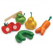 Plan Toys Kromkommer Groente- en Fruitset (18m+) Set van 5 misvormde groente en fruit van rubberhout