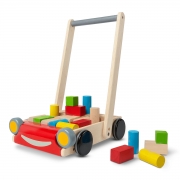 Plan Toys Loopwagen met Blokken (10m+) Loopwagen van rubberhout ter ondersteuning van de eerste stapjes