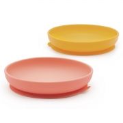 Ekobo Silicone Borden (2) - Coral & Mimosa Set van 2 borden van voedselveilige silicone