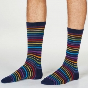 Thought Bio-Katoenen Sokken - Rainbow Stripes Navy Comfortabele sokken van bio-katoen