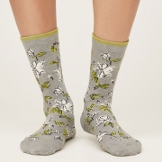 Thought Bamboe Sokken - Sketchy Floral Grey Marle Comfortabele sokken van bamboe en bio-katoen