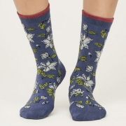 Thought Bamboe Sokken - Sketchy Floral Blueberry Blue Comfortabele sokken van bamboe en bio-katoen
