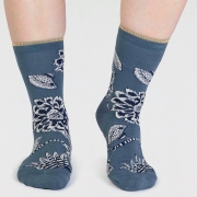 Thought Bio-Katoenen Sokken - Freja Flower Misty Blue Comfortabele sokken van bio-katoen
