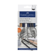 Eberhard Faber - Castell Tekenset Houtskool 7- delige set met houtskool(potloden), kneedbom, doezelaar en pastelpotlood