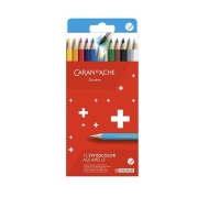 Caran d'Ache 12 Aquarelpotloden Swisscolor 12 aquarelpotloden voor droge en natte ondergrond