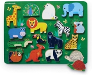 Crocodile Creek Let's Play - Houten Puzzel & Speelset - Dierentuin (2j+) Legpuzzel met 16 stukken van hout met speeldecor op achterzijde