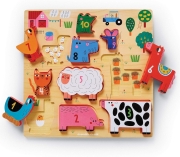Crocodile Creek Houten Puzzel & Speelset - 123 Barnyard (2j+) Legpuzzel met 10 stukken van hout met speeldecor op achterzijde