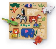 Crocodile Creek Houten Puzzel & Speelset - 123 Zoo (2j+) Legpuzzel met 10 stukken van hout met speeldecor op achterzijde