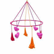 Babylonia Hoppa Babymobiel - Dolls - Orange Babymobiel met kleurrijke figuren van 100% biologisch katoen.